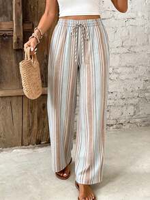 SHEIN Frenchy 女士休闲度假直筒裤，50%棉，夏季女装 - 彩色 - 查看 6