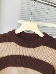 SHEIN 青少年女孩秋冬時尚簡約厚針織長袖上衣 - 棕色 - 查看 5