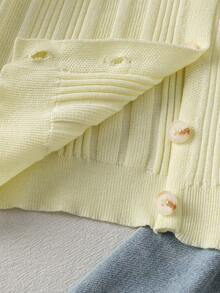 Girls' Heart Pattern Knitted Sweater With Handmade Bow, Long Sleeve - Yellow - View 7