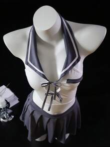 Dansine 性感JK制服学院风水手服，迷人女士服装套装 - 灰色 - 查看 3