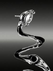 MortiRose Silver Serpentine Asymmetric Left And Right Different Spade A Retro Earrings - Silver - View 6