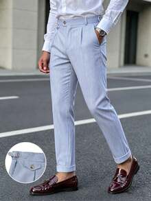 Manfinity Mode Men's Plus Size Mature Modern Blue Striped Casual Spring/Summer Suit Pants - Blue - View 1