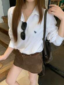 DAZY 女款休閒百搭日常長袖襯衫 - 白色 - 查看 2