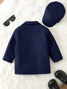 SHEIN 買1送1 嬰兒男/女童 2件組 加厚灰色抓絨秋季外套夾克附帽子，黑色填充絎縫冬季低調款，戶外滑雪日常穿著 - 藏蓝色 - 查看 4