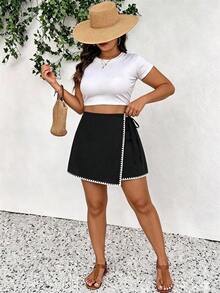 SHEIN Frenchy 大尺碼女款拼色休閒百搭日常裙褲 - 彩色 - 查看 4