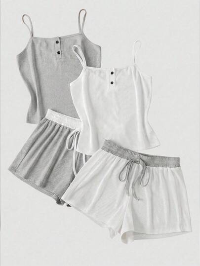 SHEIN 2件套女士休闲吊带家居服套装
