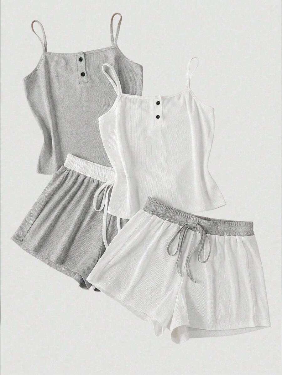 SHEIN 2件套女士休闲吊带家居服套装 - 彩色 - 查看 1