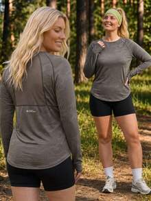 In My Nature Plus Size Women's Letter Print Casual Versatile Daily Travel Sports T-Shirt Fall - Grey - View 1