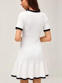SHEIN Orluneo 新款优雅淑女修身针织毛衣连衣裙，设计精致，品质上乘，适合春秋季穿着。 - 黑與白 - 查看 5