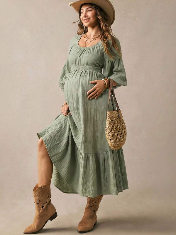 Boho Mama Maternity Solid Color Casual Vacation Dress