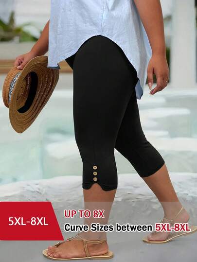 SHEIN CURVE+ سروال ضيق مطاطي 3/4 مقاس كبير، ملابس رياضية وكاجوال & يوغا