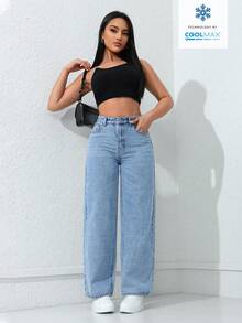 SHEIN ICON 休閒水洗直筒牛仔褲 - 淺色水洗藍 - 查看 7