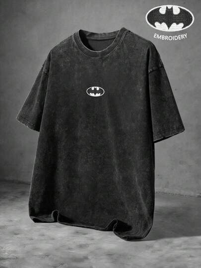BATMAN X SHEIN Manfinity EMRG Men's Crew Neck Snow Wash Casual Daily Wear T-Shirt