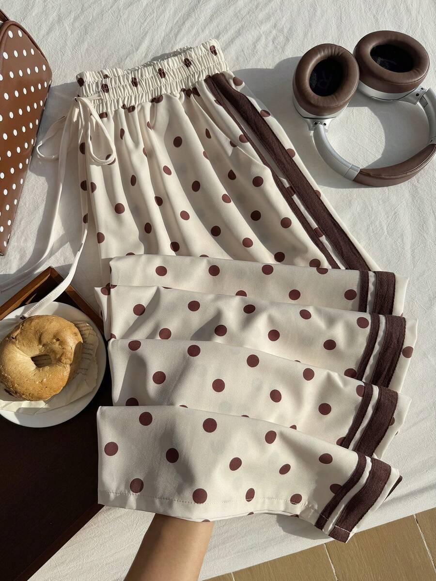 Comfortcana Plus Size Casual Loose Polka Dot Print Pants Fall - Beige - View 1