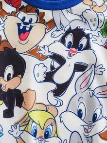 LOONEY TUNES X SHEIN 男嬰卡通印花短袖T恤與短褲套裝 - 彩色 - 查看 5