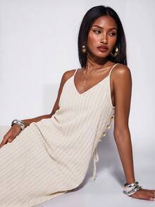 Normani Women's Backless Beaded Strap Casual Mini Dress - Apricot - View 6