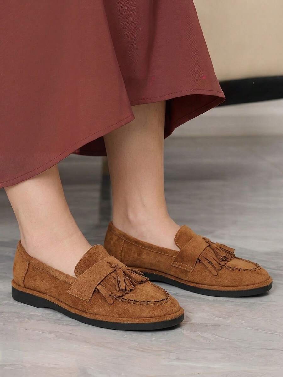 Sleekvia Women's Metallic Decor Glossy Casual Everyday Oxford Flats For Christmas Fall Shoes - Brown - View 1