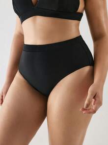 YARNWELL Plus Size Women's Solid Color Casual High Waist Bikini Bottoms For Beach Vacation - Black - View 4