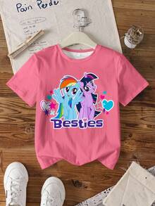 My Little Pony X SHEIN Tween Girl Cartoon Print Crew Neck Short Sleeve T-Shirt Fashion - White - View 7