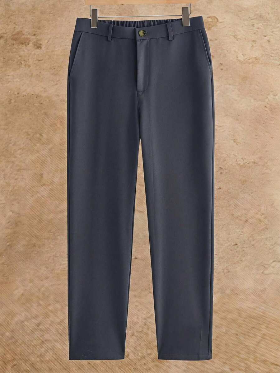 HIMLAND Men's Woven Fitted Casual Long Mid-Waist Straight Leg Dress Pants, Suitable For Spring And Summer - Grey - View 1