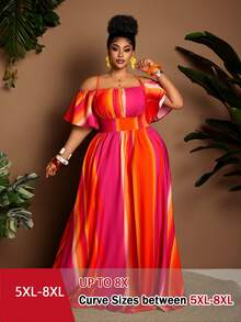 SHEIN CURVE+ Plus Size Sexy Off-Shoulder Cinched Waist Dress, Flattering Fit, Suitable For Halloween, Spring/Summer - Hot Pink - View 1
