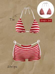 Elavelle Multicolor Halter Sleeveless Bikini Top In Fabric With Micro Crop Fit - Multicolor - View 1
