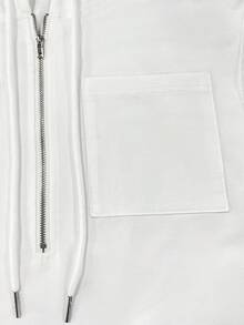LUMIGAL Women Sporty White Zippered Lace-Trimmed Double-Pocket Sleeveless Hooded - White - View 7