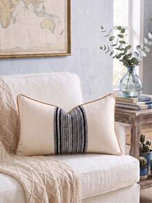 Cirelle 1pc/2pcs All-Season Middle Vertical Striped Patchwork Throw Pillow Covers, Square Cushion Cases With Piped Edge Design, Neutral Rustic Farmhouse Boho Home Decor For Sofas,Bedrooms,Bay Windows,Homestays&Influencer Apartments,Pillow Insert Not Included - Black - View 6