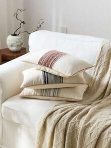 Cirelle 1pc/2pcs All-Season Middle Vertical Striped Patchwork Throw Pillow Covers, Square Cushion Cases With Piped Edge Design, Neutral Rustic Farmhouse Boho Home Decor For Sofas,Bedrooms,Bay Windows,Homestays&Influencer Apartments,Pillow Insert Not Included - Blue - View 10
