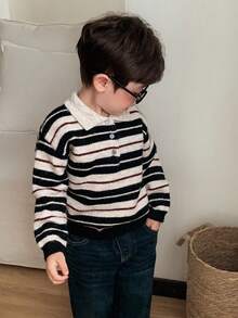 Dazy Kids Baby Boy Turn Collar Long Sleeve Sweater, Autumn/Winter Toddler - Multicolor - View 11