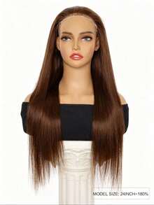 ALL READY WIG 180 密度长直发 #4 巧克力色女士全套假发，预漂白，预拔，预剪蕾丝，融化蕾丝，7x5 无胶假发，100% 真人发质，前假发 9AM HAIR - S4 - 查看 2