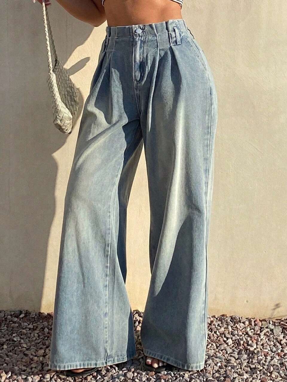 Dazy Plus Vintage Washed Distressed Loose Wide Leg Long Denim Pants, All Season Fall