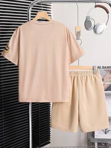 SHEIN 2件組青少年男孩休閒簡約短袖圓領套裝，適合夏季 - 彩色 - 查看 3
