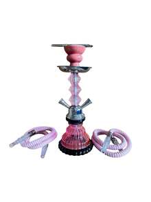 1pc Small 2 Hose Hookah Set – Glass Base Ceramic Bowl Shisha Pipe, Portable Outdoor Party Gift For Friends - Pink - View 4