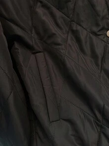 Franclia V-Neck Button Rhombus Stitching Women Padded Coat - Black - View 3