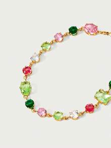 Glisma Colored Gemstone Inlaid Women's Chain Bracelet (Random Color Arrangement) - Gold - View 2