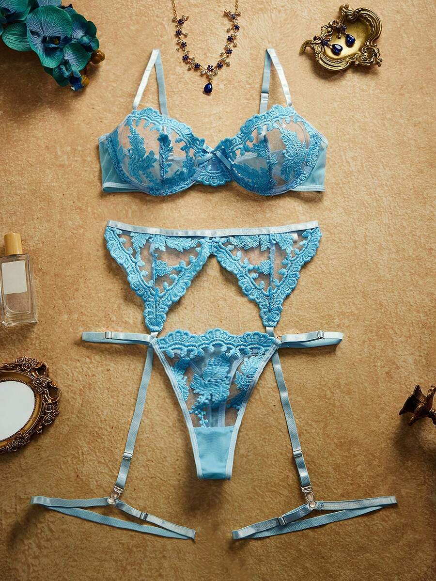PinupPomp 4件套女士性感内衣,蓝色 - 淺藍色 - 查看 1