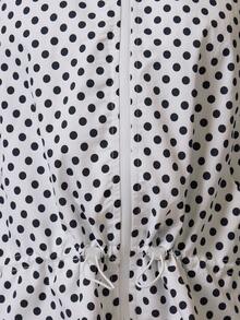 Musera Sport Contrast Colour Polka Dot Zip Through Cinched Bungee Chord Hem Hooded Nylon Active Jacket Gym Cute Pilates Fitness Daily - Black and White - View 6