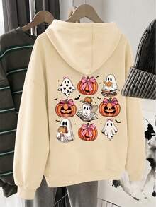 Tween Girl Ghost Print Long Sleeve Loose Casual Sweatshirt - Multicolor - View 5
