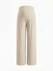 Modmama Pantalones largos de pierna ancha casuales de unicolor con cintura ajustable para maternidad, otoño - Multicolor - Ver 6