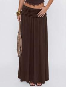 Avantive Summer/Fall Festival Party Prom Graduation Prom Casual Vacation Country Y2k Women's Brown Folds Ruched Long Skirt - Coffee Brown - View 4