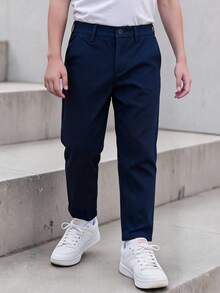 PANTALON DE GABARDINA CON BOLSAS TRASERAS - Azul - Ver 1