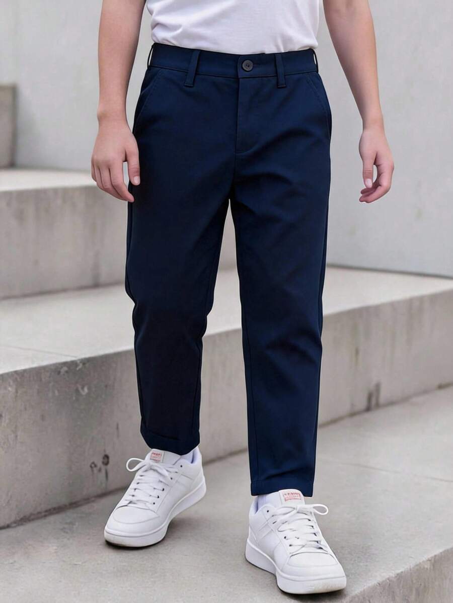 PANTALON DE GABARDINA CON BOLSAS TRASERAS - Azul - Ver 1