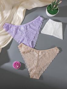 SHEIN 3件組簡約浪漫蕾絲女款三角內褲 - 彩色 - 查看 2