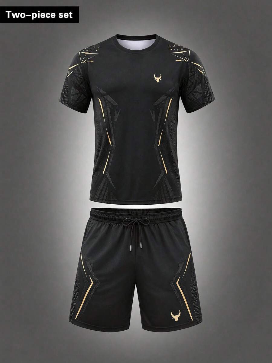 Gym Rark Men's Colorblock Short Sleeve Top And Shorts Casual Daily Sports Set - Multicolor - View 1