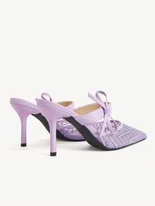 CUCCOO CHICEST Ladies Elegant Bow Flower Mesh Breathable Fashion Versatile Pointed Thin Heel High Heel Shoes Spring - Purple - View 6