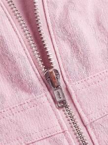 SHEIN MOD 女款時尚不對稱下擺牛仔連身褲 - 粉色 - 查看 3