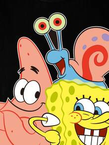 SpongeBob SquarePants | SHEIN 青少年男孩卡通印花圓領休閒日常短袖T恤 - 白色 - 查看 5