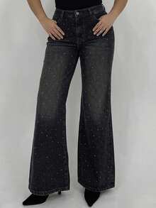 Dazy Plus Vintage Washed Distressed Stretch Fitted Long Flare Leg Jeans, All Season, Elegant Black Versatile Fall - Black - View 4