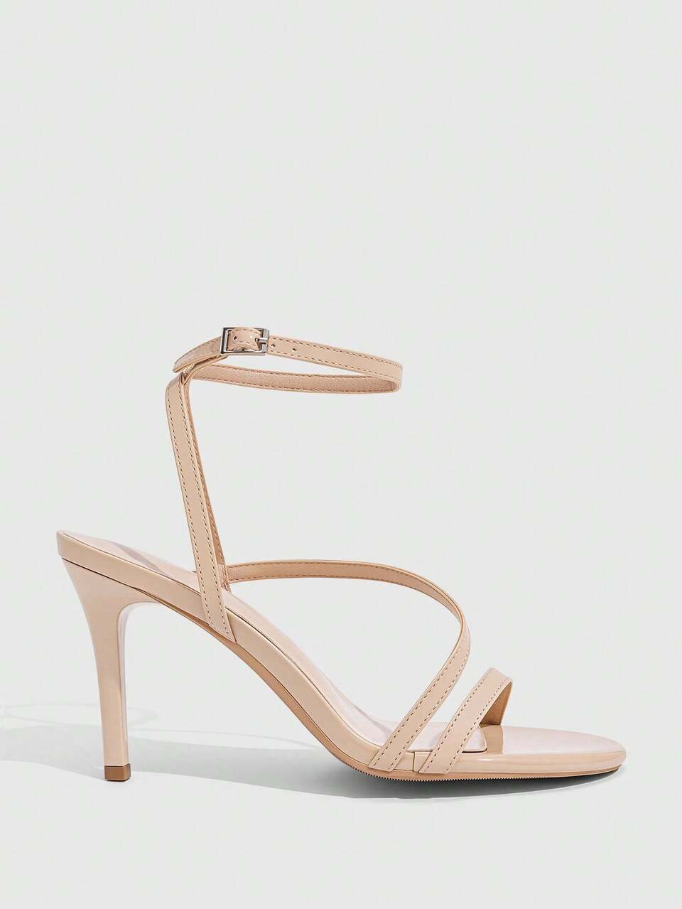 CUCCOO SZL Temperament Apricot Patent Leather Cross-Strapped Stiletto Round Toe Women's High-Heeled Sandals Buckle Banquet Commuter High Heels